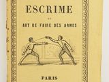 an old book with a drawing of two men fighting each other