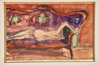 un tableau représentant une femme allongée sur un canapé