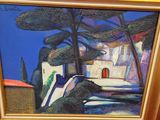 a picture of a painting hanging on a red wall