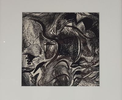 un dessin en noir et blanc représentant un taureau dans un champ