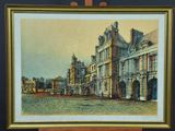 an image of a painting of a street scene with a building in the background
