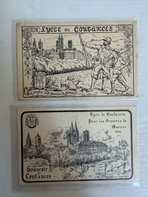 deux anciennes cartes de monnaie française représentant un homme à cheval