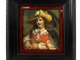 portrait d'une femme portant un chapeau jaune et une robe rouge
