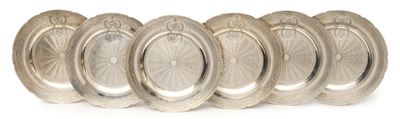 six silver plated plates on a white background with a white background