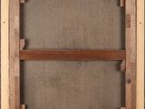 a painting of two wooden shelves with a brown background
