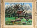an image of a painting of a house in a field of grass