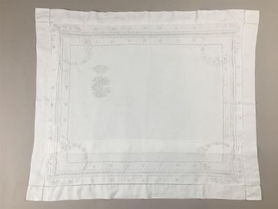 un gros plan sur une nappe blanche ornée de fleurs brodées