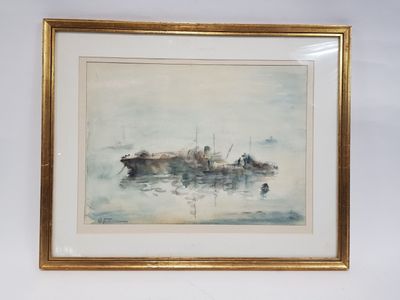 an image of a picture of a painting of a boat in the water