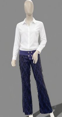 a mannequin dressed in a white shirt and blue pants