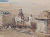 a painting of a man riding a horse next to a woman