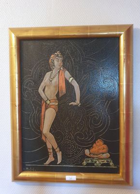 une photo d'un tableau représentant un homme en maillot de bain