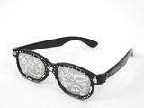 sunglasses with a black frame and a white design on the lens