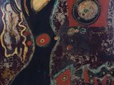 a picture of a painting of a woman in a black dress