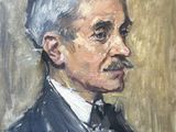 une peinture à l'huile représentant un homme en costume-cravate