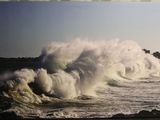 une photo représentant une grande vague qui s'écrase sur la plage