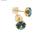 pair of blue crystal stud earrings with gold plated posts
