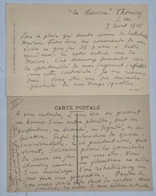 une vieille carte postale accompagnée d'une lettre manuscrite et d'une photo de chat
