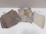 three pieces of clothing sitting on top of a white table