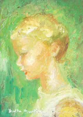 une peinture à l'huile représentant une jeune fille en robe verte