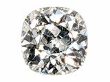 a close up of a cushion cut diamond on a white background