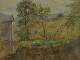 une image représentant un tableau d'une église située sur une colline