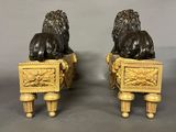 pair of antique bronze lions on stools