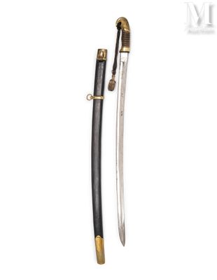 a sword with a wooden handle and a brass handle