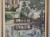 a picture of a painting of a boat on the water