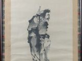 painting of a man riding a bike with a child on his back