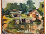 an image of a painting of a house by the water