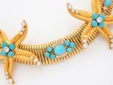 gold and turquoise starfish hair comb with crystals and pearls