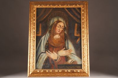 an image of a painting of a woman holding a rosary