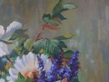 a painting of flowers in a vase on a table