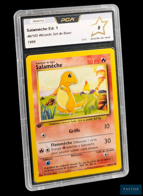 gros plan d'une carte pokemon dans un étui en plastique