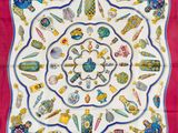 une photo d'un foulard carré sur lequel sont disposés divers objets