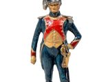 figurine représentant un soldat en uniforme rouge et bleu