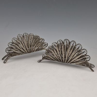 pair of silver plated fan shaped napkin holders