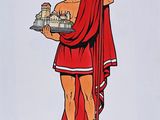 a picture of a statue of a man holding a tray of food