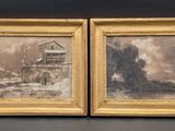 pair of 19th century watercolor paintings of a river scene
