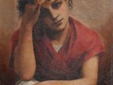 Portrait d'un jeune homme avec une cruche, huile sur toile, signée et datée