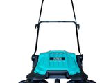 a blue and black sweeper on a white background