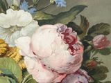 a painting of flowers in a vase on a table