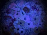 a blue light in the middle of a bouquet of flowers