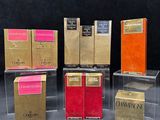 several boxes of cigarettes are lined up on a table