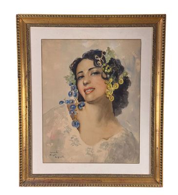 an image of a painting of a woman with flowers in her hair