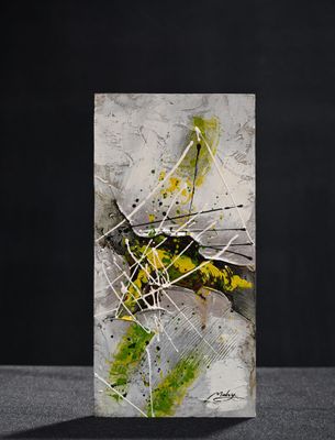 MALVY (XXe siècle). Composition abstraite argentée.