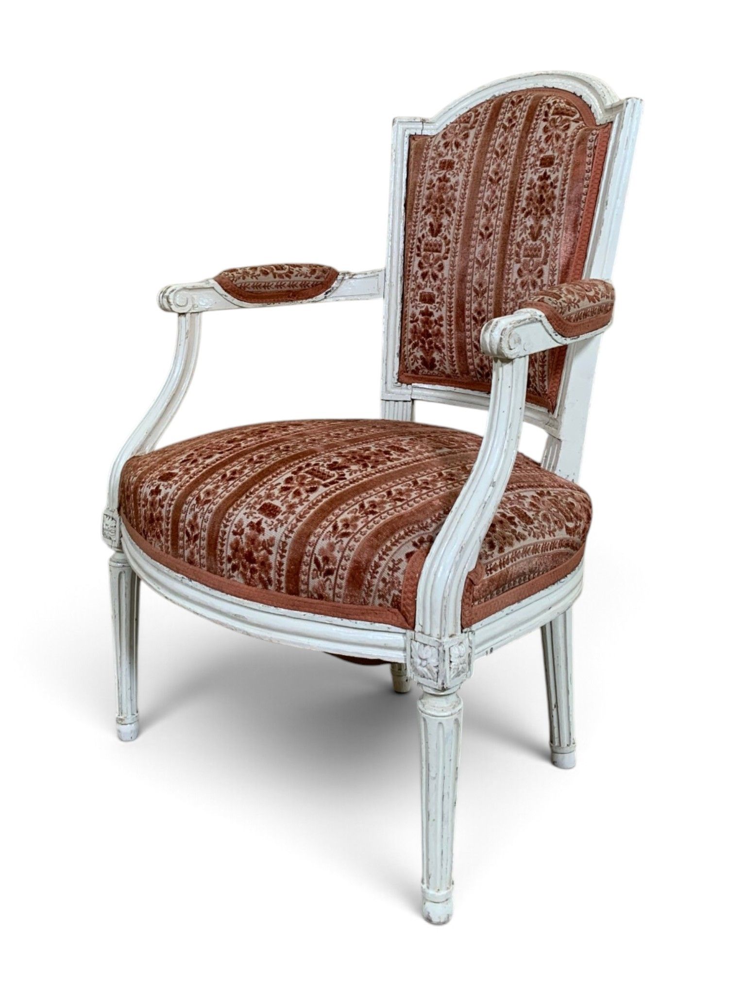 Fauteuil cabriolet en bois naturel relaqué blanc, les pieds …