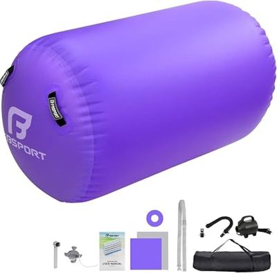 un coussin gonflable violet pour l'eau, avec ses accessoires et un sac