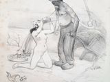 an image of a drawing of a man and a woman on the beach