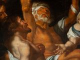 an image of a painting of a man holding a baby in his lap